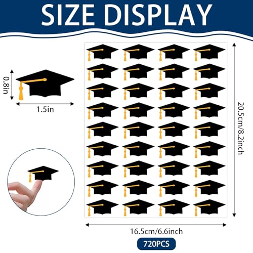 DTOFOOT 720 Pcs Graduation Cap Stickers, Black Gold Graduation Hat Diploma Envelope Sealing Labels Grad Self Adhesive Water Bottle Stickers for 2025 Graduation Party Class of 2025 School Decorations - Image 2