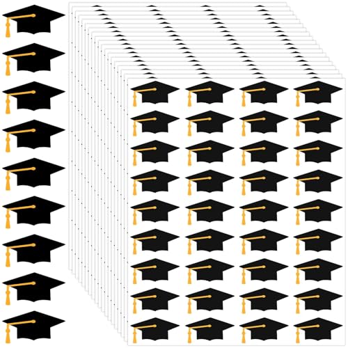 DTOFOOT 720 Pcs Graduation Cap Stickers, Black Gold Graduation Hat Diploma Envelope Sealing Labels Grad Self Adhesive Water Bottle Stickers for 2025 Graduation Party Class of 2025 School Decorations - Image 1