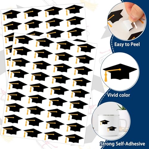 DTOFOOT 720 Pcs Graduation Cap Stickers, Black Gold Graduation Hat Diploma Envelope Sealing Labels Grad Self Adhesive Water Bottle Stickers for 2025 Graduation Party Class of 2025 School Decorations - Image 3