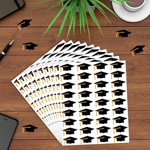 DTOFOOT 720 Pcs Graduation Cap Stickers, Black Gold Graduation Hat Diploma Envelope Sealing Labels Grad Self Adhesive Water Bottle Stickers for 2025 Graduation Party Class of 2025 School Decorations - Image 4