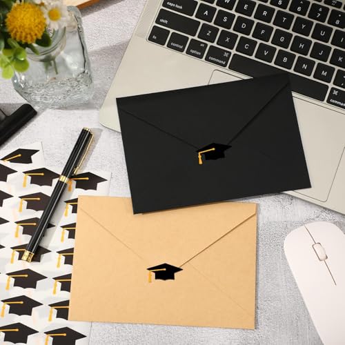 DTOFOOT 720 Pcs Graduation Cap Stickers, Black Gold Graduation Hat Diploma Envelope Sealing Labels Grad Self Adhesive Water Bottle Stickers for 2025 Graduation Party Class of 2025 School Decorations - Image 5