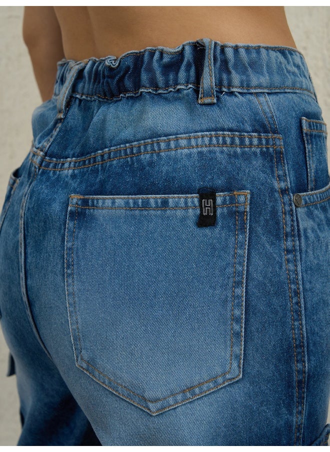 Hubberholme Women's Indigo Jeans - Baggy with Cargo Pocket  - Image 3