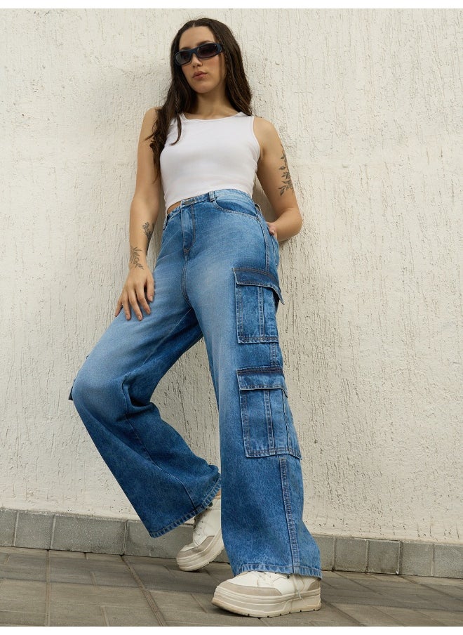 Hubberholme Women's Indigo Jeans - Baggy with Cargo Pocket  - Image 1