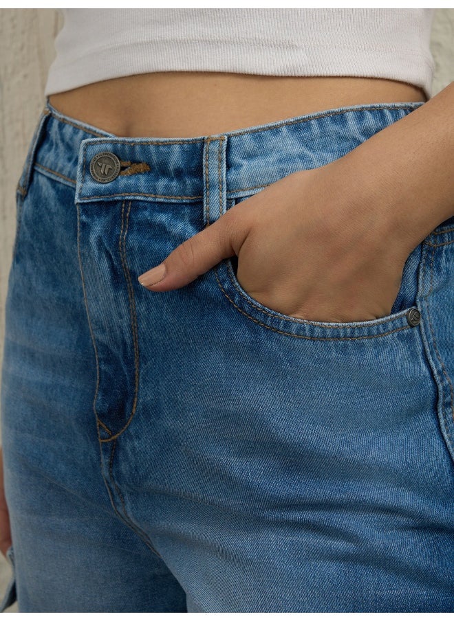 Hubberholme Women's Indigo Jeans - Baggy with Cargo Pocket  - Image 5