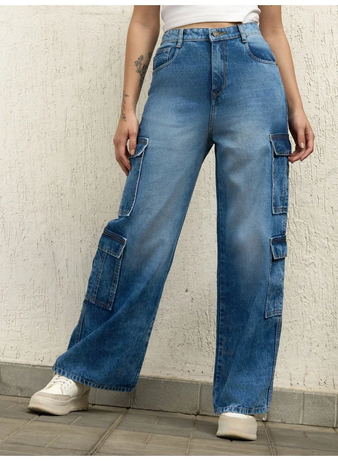 هوبرهولمي Women's Indigo Jeans - Baggy with Cargo Pocket