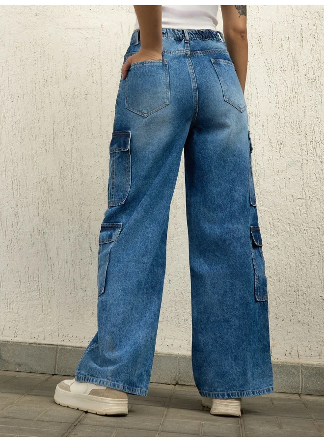 هوبرهولمي Women's Indigo Jeans - Baggy with Cargo Pocket