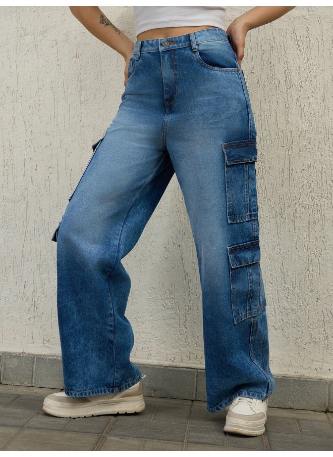 Hubberholme Women's Indigo Jeans - Baggy with Cargo Pocket  - Image 2