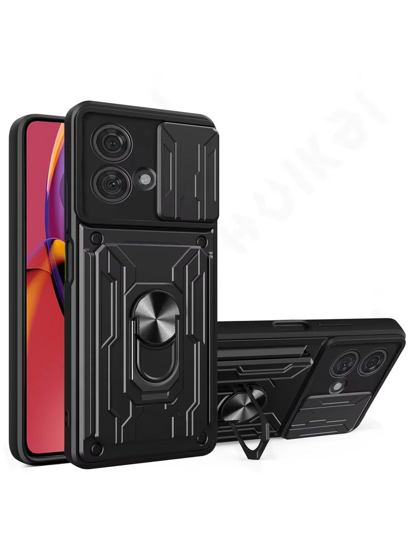 Techie غطاء درع منزلق لموتورولا موتو G84 مع حلقة 360°، قاعدة مغناطيسية، حامل بطاقات، درع كاميرا وحماية من السقوط بمعيار عسكري - Image 1