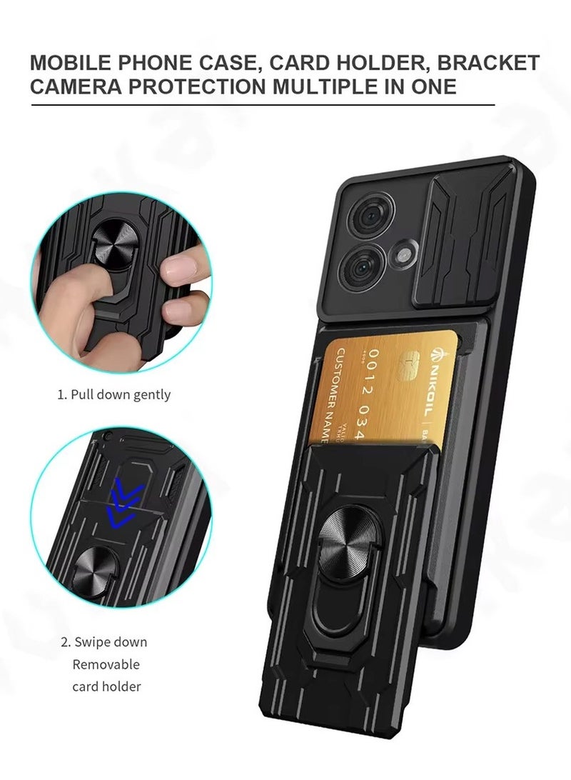 Techie غطاء درع منزلق لموتورولا موتو G84 مع حلقة 360°، قاعدة مغناطيسية، حامل بطاقات، درع كاميرا وحماية من السقوط بمعيار عسكري - Image 2