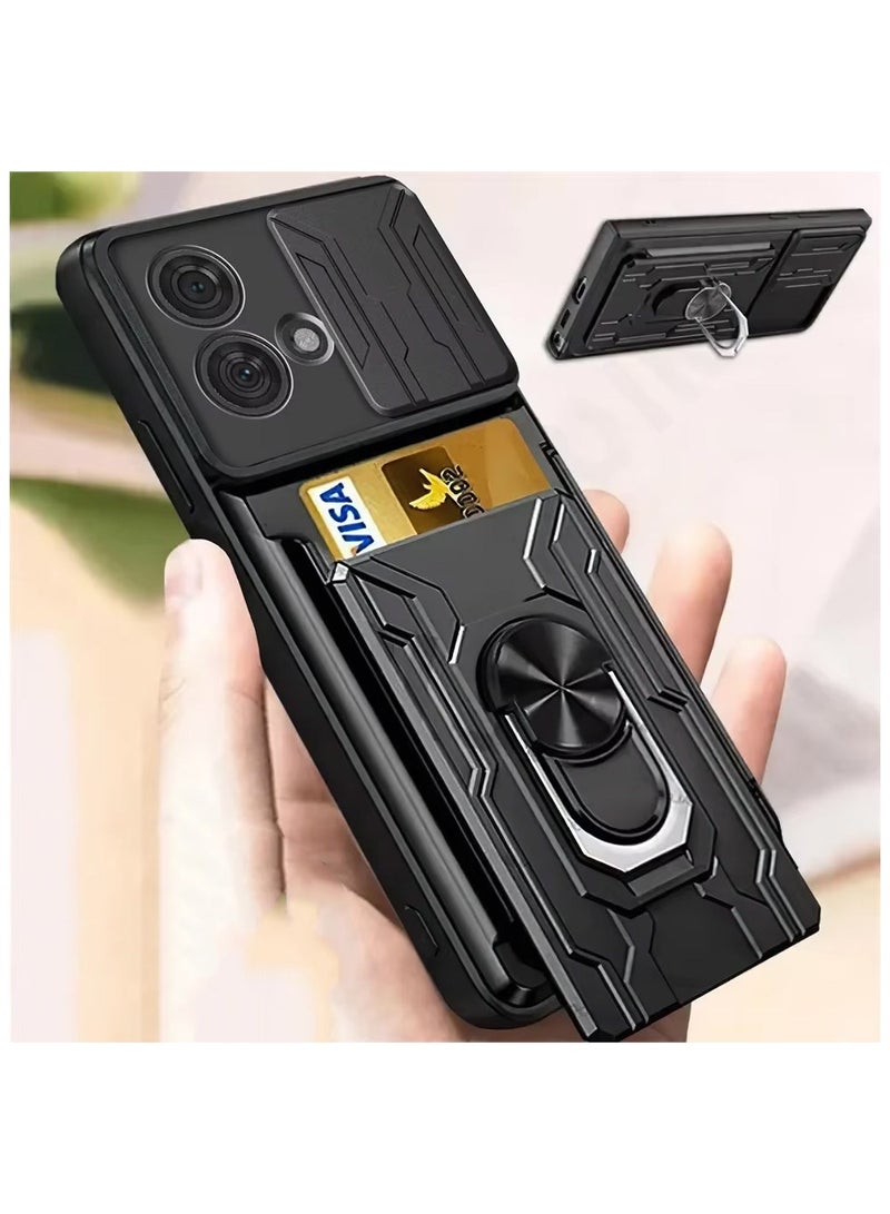 Techie غطاء درع منزلق لموتورولا موتو G84 مع حلقة 360°، قاعدة مغناطيسية، حامل بطاقات، درع كاميرا وحماية من السقوط بمعيار عسكري - Image 3