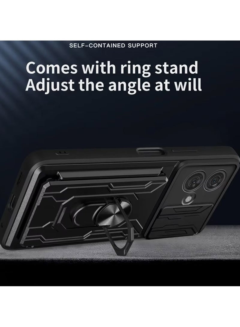 Techie غطاء درع منزلق لموتورولا موتو G84 مع حلقة 360°، قاعدة مغناطيسية، حامل بطاقات، درع كاميرا وحماية من السقوط بمعيار عسكري - Image 4