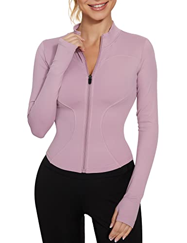 LUYAA Track Jacket for Women Full Zip Cropped Workout Jacket Slim Fit BBL jacket Pink M - Image 1