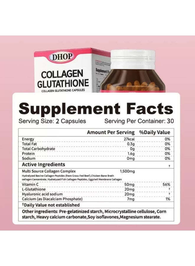 DHOP Glutathione Collagen 30000mg Capsules - Multi-source Collagen + Antioxidant - Effective Whitening, Brightening Skin - Good for Oral Administration - Anti-aging, Antioxidant - Image 4