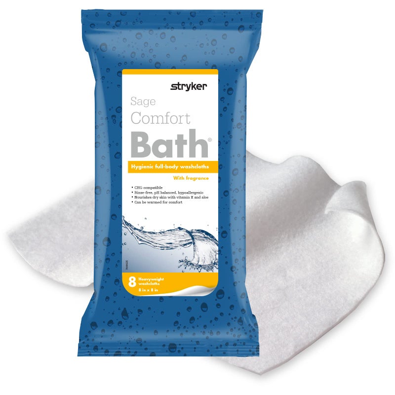 Sage Stryker Sage Comfort Bath Cleansing Washcloths 6 Packages 48 Cloths Fresh Scent NoRinse Bathing Wipes UltraSoft and Heavy Weight Cloth Hypoallergenic