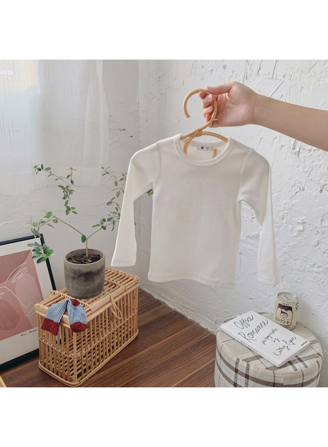 Children's Autumn And Winter Bottoming Shirt For Boys, White Long-sleeved T-shirt For Baby Girls, Versatile Thickeneded Brushed T-shirt With Inner Top