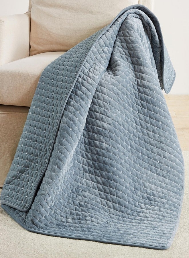 ليفتيكس هوم ليف تكس هوم - فيلفيت ستيتش - بطانية - مخمل مطرز - قماش شامبراي أبيض - لحاف (50×60 بوصة) وغطاء وسادة (50×60 بوصة) - بوليستر - Image 2