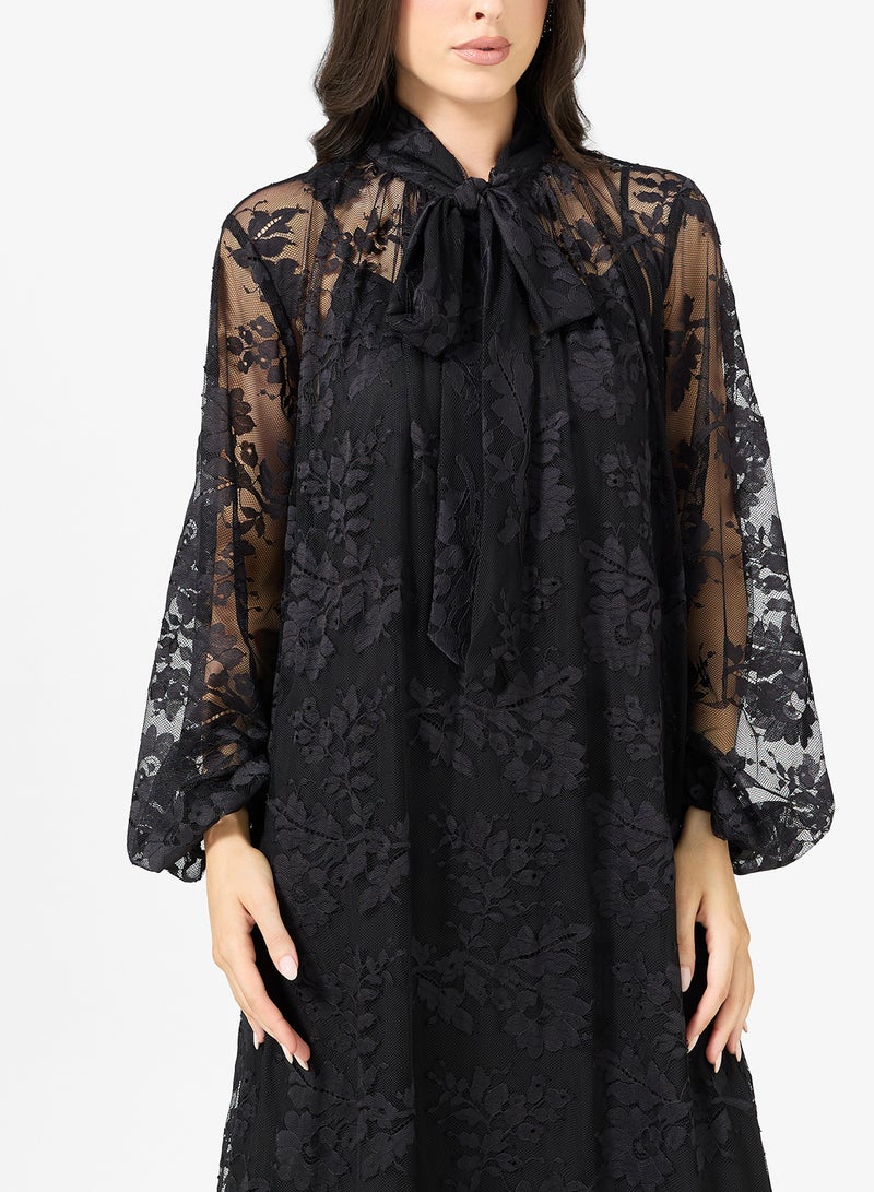 YAS Mesh Lace Detail Ruffle Hem Midi Dress - Image 3