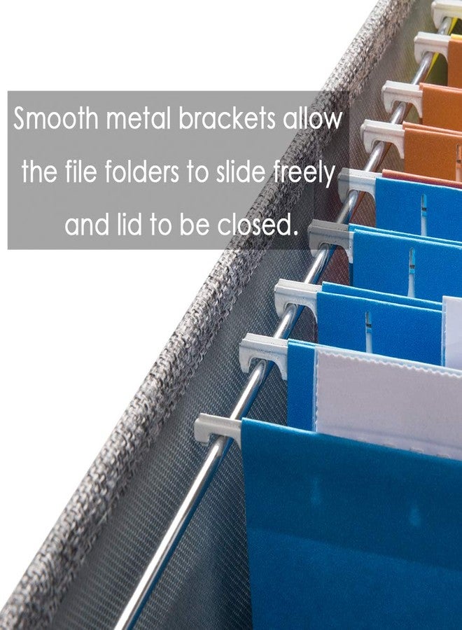 Prandom File Organizer Box - Set of 2 Collapsible Decorative Linen Filing Storage Hanging File Folders with Lids Office Cabinet Letter Size Grey 14x9.3x10.8 inch - Image 5