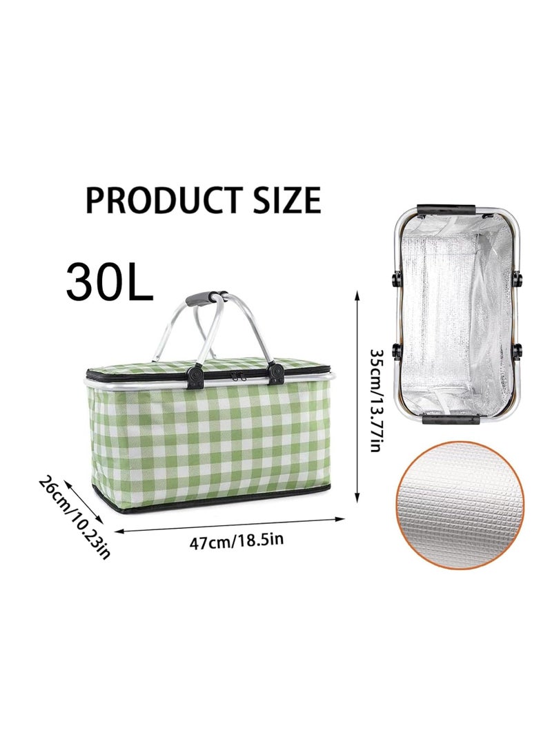 أرابايت سلة نزهة معزولة، حقيبة تبريد كبيرة قابلة للطي، سعة 30 لترًا، حقيبة تسوق مع مقابض من الألومنيوم للتسوق والسفر والتخييم (أخضر) - Image 2