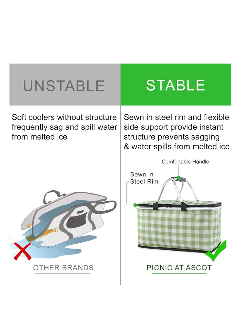 أرابايت سلة نزهة معزولة، حقيبة تبريد كبيرة قابلة للطي، سعة 30 لترًا، حقيبة تسوق مع مقابض من الألومنيوم للتسوق والسفر والتخييم (أخضر) - Image 4