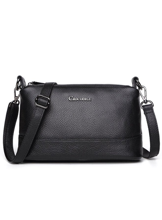 Crocodile Festival Top-grain Leather Women's Casual Crossbody Three-layer Zipper Bag, Simple Shoulder Handbag 1355 - Image 1