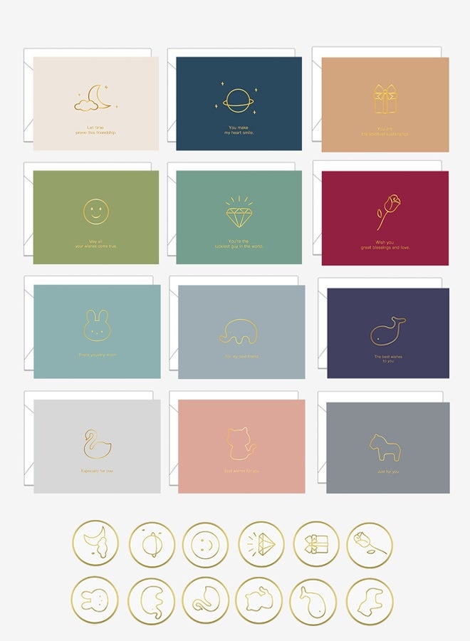 مجموعة من ١٢ بطاقة معايدة فارغة مع مظاريف وملصقات، ١٢ تصميمًا، ٤.٥ بوصة × ٣.٣ بوصة، ملاحظات مائية مخصصة لمعظم المناسبات. - Image 1