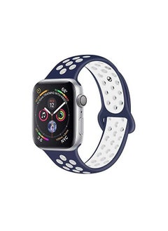 Generic Soft Silicone Replacement Sports Strap For Apple Watch Series 7 (45mm) - Blue/white  - Image 3