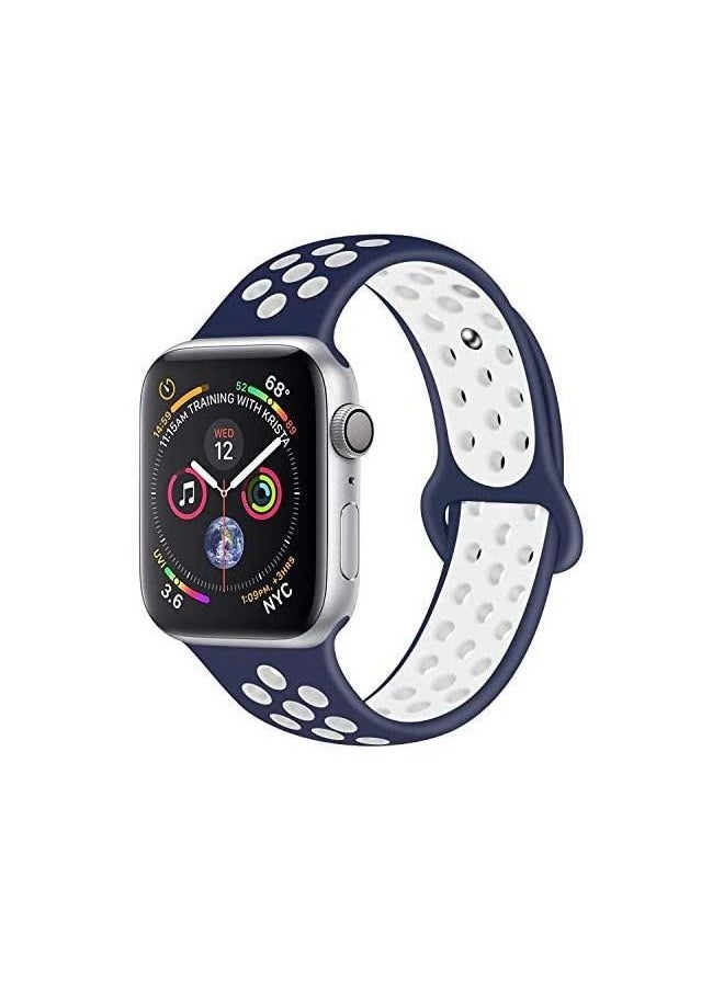 Generic - Soft Silicone Replacement Sports Strap For Apple Watch Series 7 (45mm) - Blue/white - Image 1