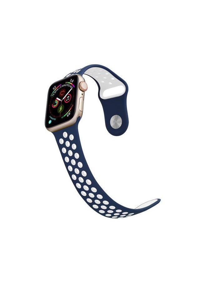 Generic - Soft Silicone Replacement Sports Strap For Apple Watch Series 7 (45mm) - Blue/white - Image 1
