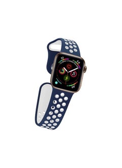 Soft Silicone Replacement Sports Strap For Apple Watch Series 7 (45mm) - Blue/white
