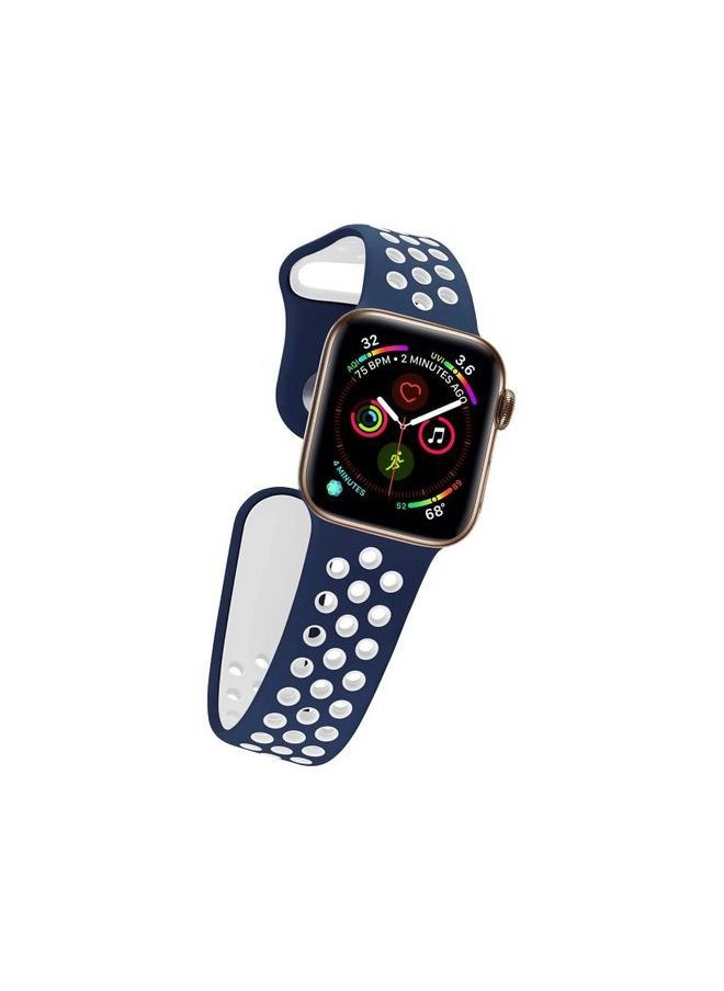 Generic - Soft Silicone Replacement Sports Strap For Apple Watch Series 7 (45mm) - Blue/white - Image 1