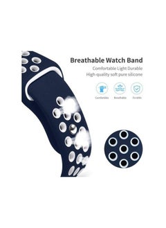 Generic Soft Silicone Replacement Sports Strap For Apple Watch Series 7 (45mm) - Blue/white  - Image 4
