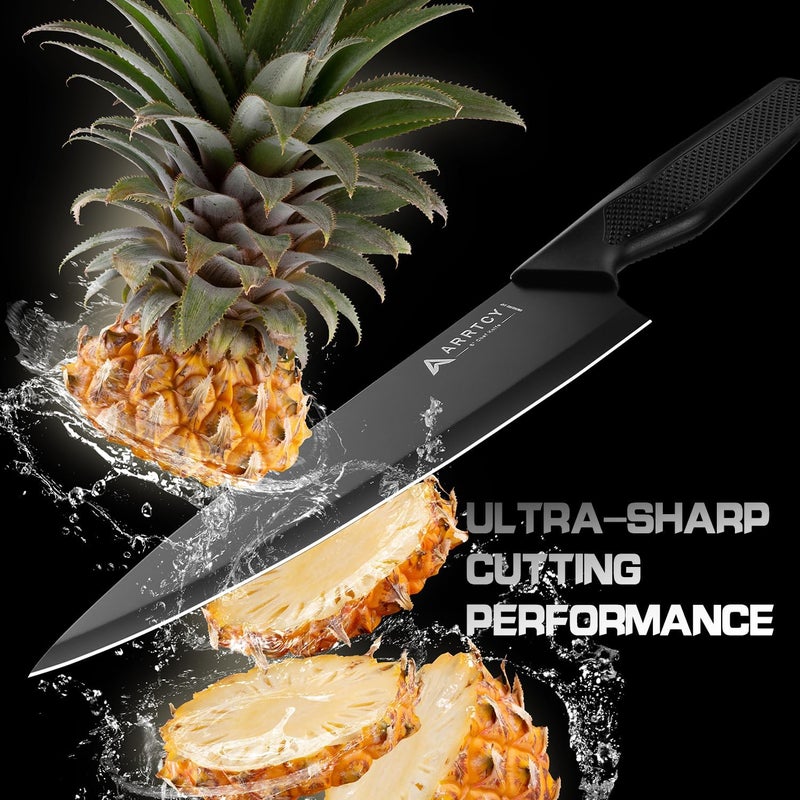 Arrtcy Knife Set with Block - Kitchen Knife Set German High-Carbon Steel - 15-Piece with Built-in Sharpener & Dishwasher Safe - Ergonomic Anti-Slip Handles,Black,Gift Box Included - Image 4