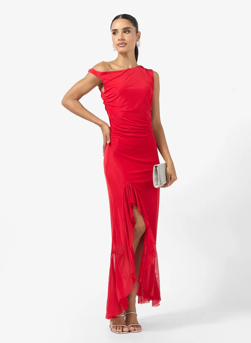 Ginger Drop Shoulder Maxi Dress with Slit