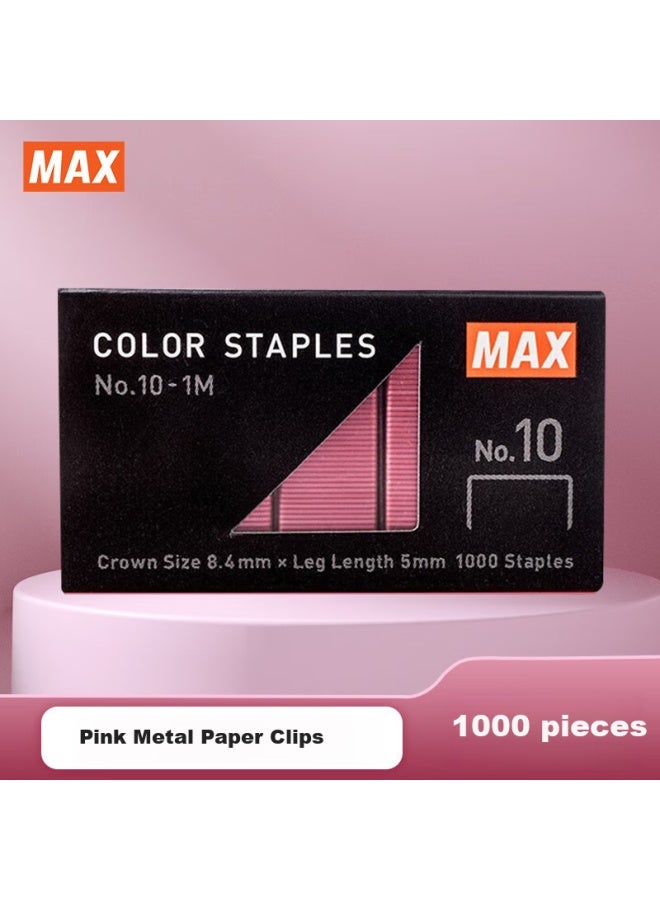 ماكس Max Meikesi Colorful Staples 10# 1000pcs/box دبابيس ملونة للطلاب والمكاتب والأعمال المالية قرطاسية تجليد الإمدادات No.10-1m وردي - Image 1