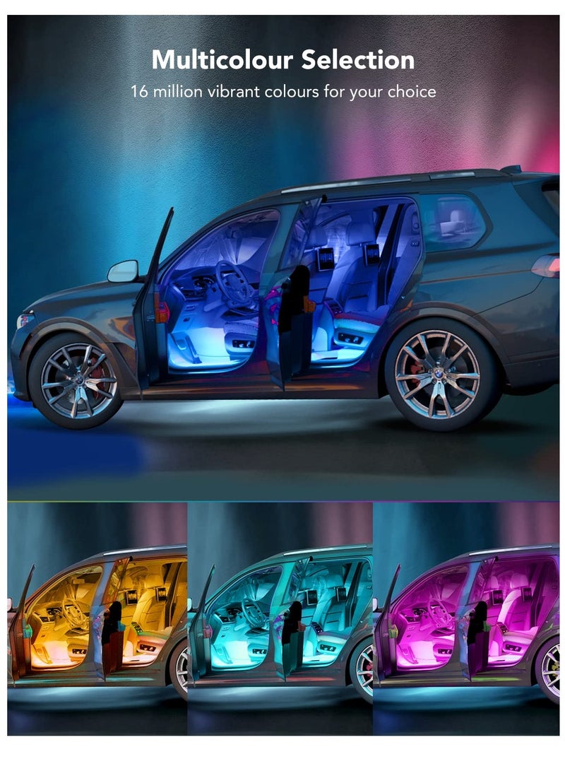 Loquat 4PCS Waterproof Car Interior LED Strip Lighting, 2-Line Design RGB Car Light Kit APP Control Under Dash LED Lighting with Charger Waterproof RGB Strip Car Decorative LED Strip for Car Interior - Image 2