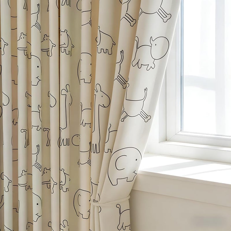 AiFMQQ Cartoon Animals Pattern Blackout Curtains for Kids Bedroom Living Room Grommet Top Beige Kids Bedroom Curtain for Boys Girls Bay Window Nursery Room Window Treatments 1 Panel (W52 L84 inch,Beige) - Image 4