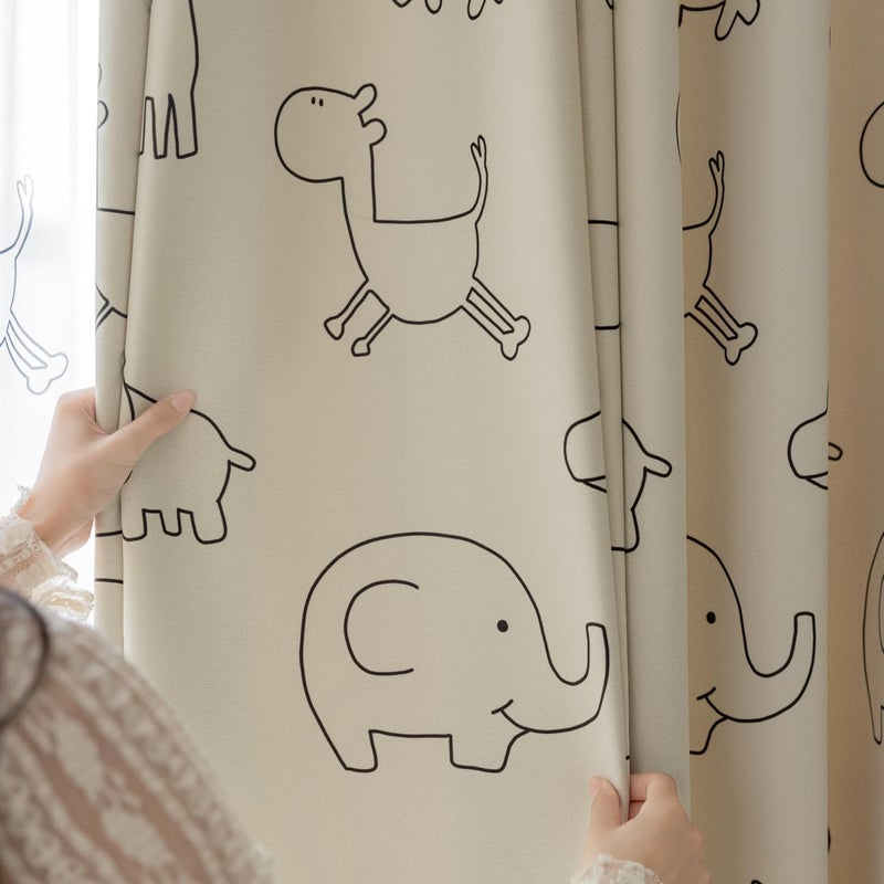AiFMQQ Cartoon Animals Pattern Blackout Curtains for Kids Bedroom Living Room Grommet Top Beige Kids Bedroom Curtain for Boys Girls Bay Window Nursery Room Window Treatments 1 Panel (W52 L84 inch,Beige) - Image 5