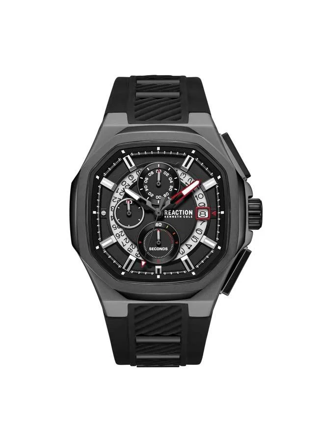 Kenneth Cole Reaction Black Dial Black Silicone Strap Chronograph Watch for Men, 45mm