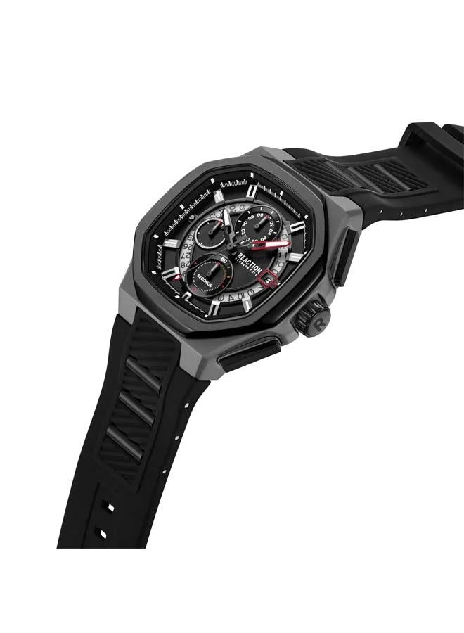 Kenneth Cole Reaction Black Dial Black Silicone Strap Chronograph Watch for Men, 45mm