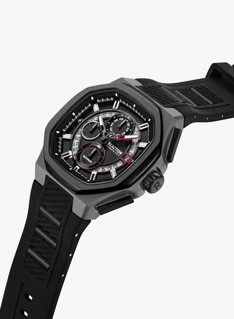 Kenneth Cole Reaction Black Dial Black Silicone Strap Chronograph Watch for Men, 45mm