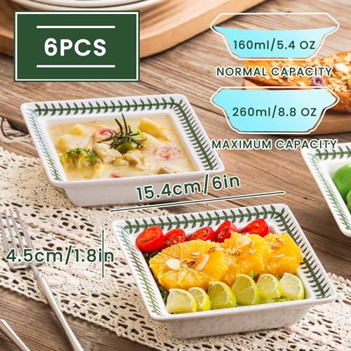 KXZ 【Ceramic Square Dinnerware Set】 6-Piece Include Pasta Plates, Salad Plates & 8 OZ Dinner Bowls - 6 Inch Ceramic Serving Platters for Entertaining - Restaurant Quality Square Plates & Bowls Set - Image 2