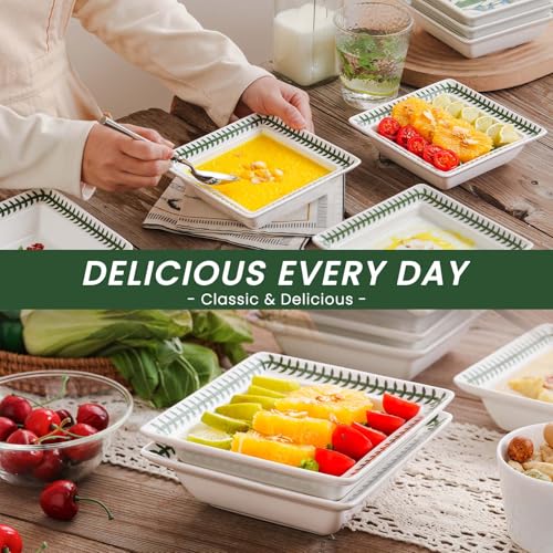 KXZ 【Ceramic Square Dinnerware Set】 6-Piece Include Pasta Plates, Salad Plates & 8 OZ Dinner Bowls - 6 Inch Ceramic Serving Platters for Entertaining - Restaurant Quality Square Plates & Bowls Set - Image 5