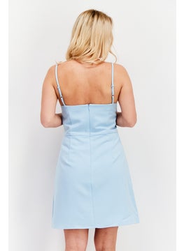 French Connection Women Solid Casual Mini Dress, Sky Blue  - Image 3