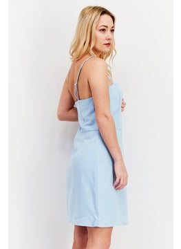 French Connection Women Solid Casual Mini Dress, Sky Blue  - Image 2