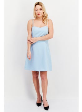 French Connection Women Solid Casual Mini Dress, Sky Blue  - Image 4