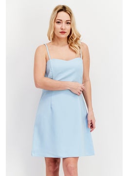 French Connection Women Solid Casual Mini Dress, Sky Blue  - Image 1