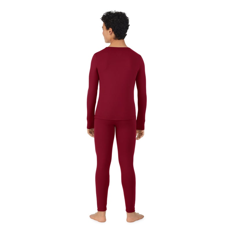 Cuddl Duds Boys Heavyweight Fleece Lined 2 Piece Thermal Underwear Set â€“ Long Sleeve Shirt & Leggings Base Layer for Cold Weather â€“ Winter Clothing Long Johns Lounge Sets for Kids, Red, M - Image 3