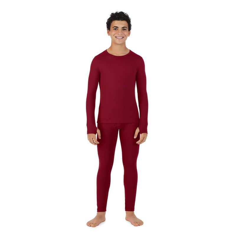Cuddl Duds Boys Heavyweight Fleece Lined 2 Piece Thermal Underwear Set â€“ Long Sleeve Shirt & Leggings Base Layer for Cold Weather â€“ Winter Clothing Long Johns Lounge Sets for Kids, Red, M - Image 1
