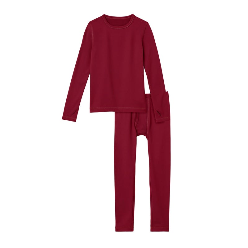 Cuddl Duds Boys Heavyweight Fleece Lined 2 Piece Thermal Underwear Set â€“ Long Sleeve Shirt & Leggings Base Layer for Cold Weather â€“ Winter Clothing Long Johns Lounge Sets for Kids, Red, M - Image 4